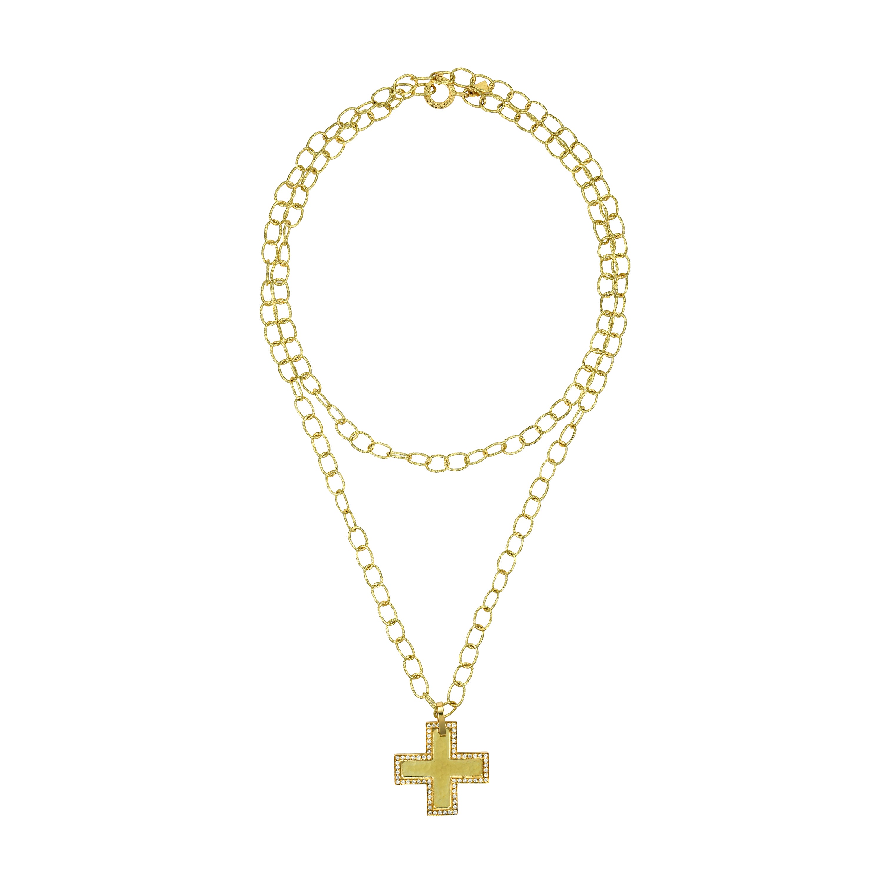 Hammered Cross Pendant with Diamond Border