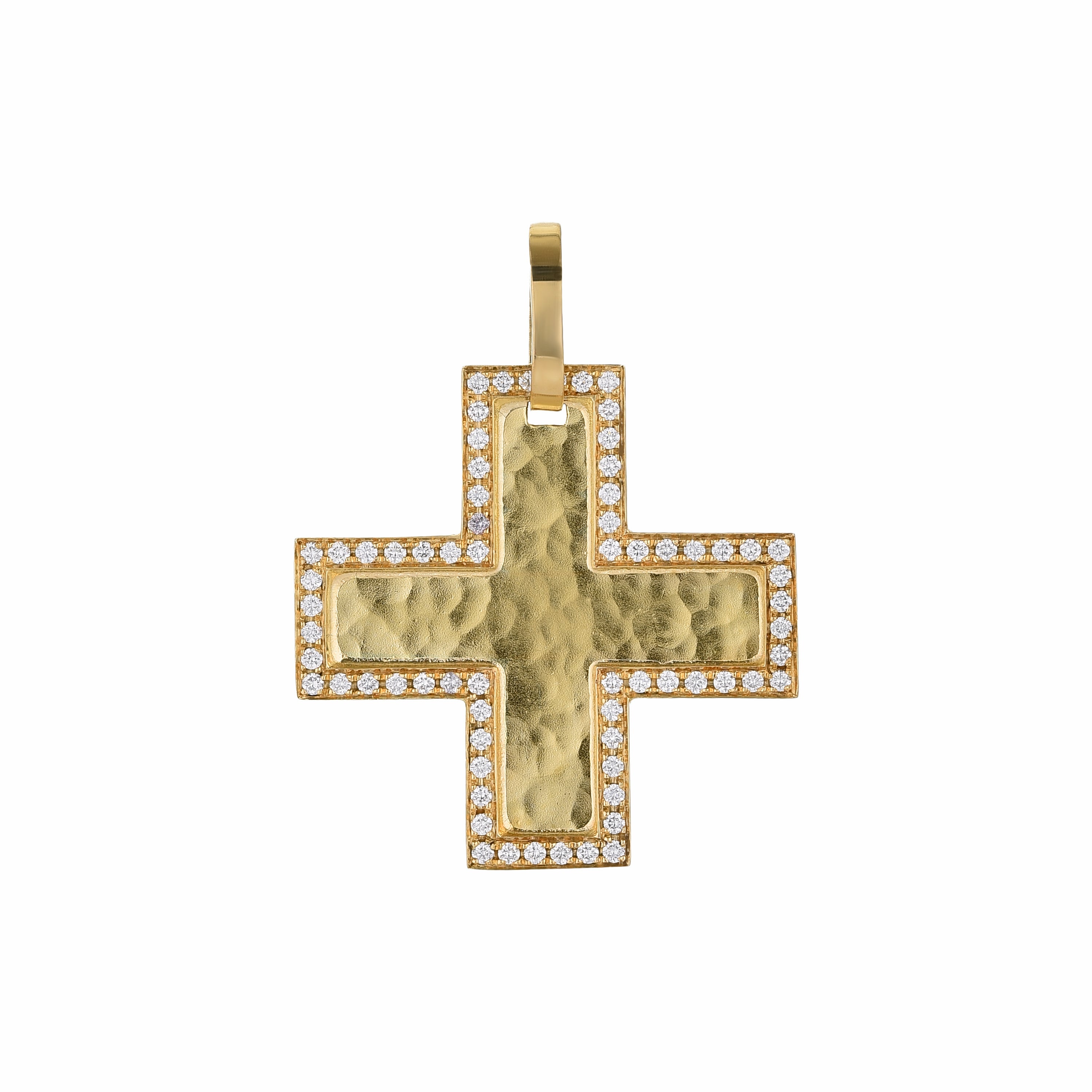 Hammered Cross Pendant with Diamond Border