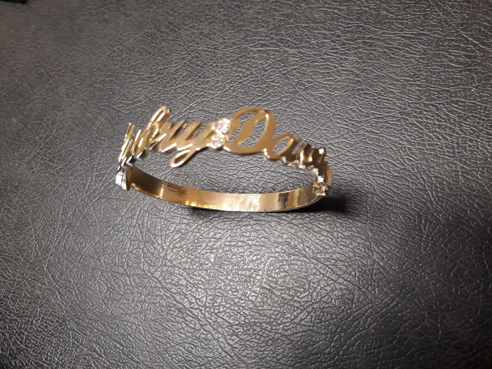 Bespoke Name Bracelet, “Mabry Davis”, two diamonds