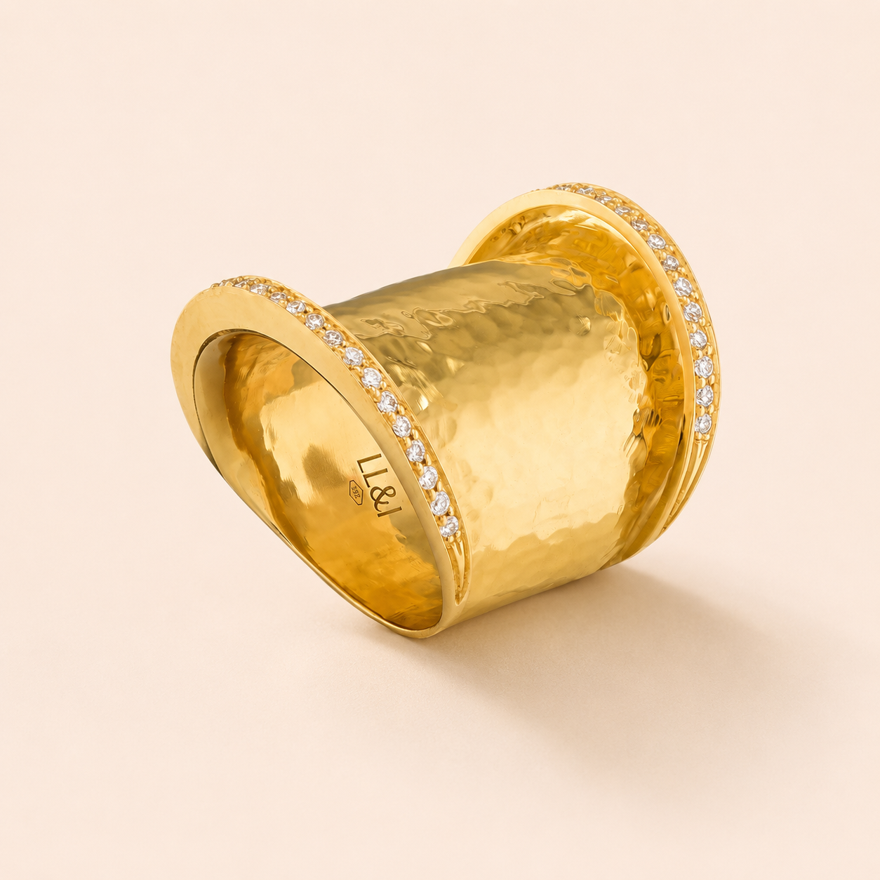 Hammered Armor Ring, Diamonds