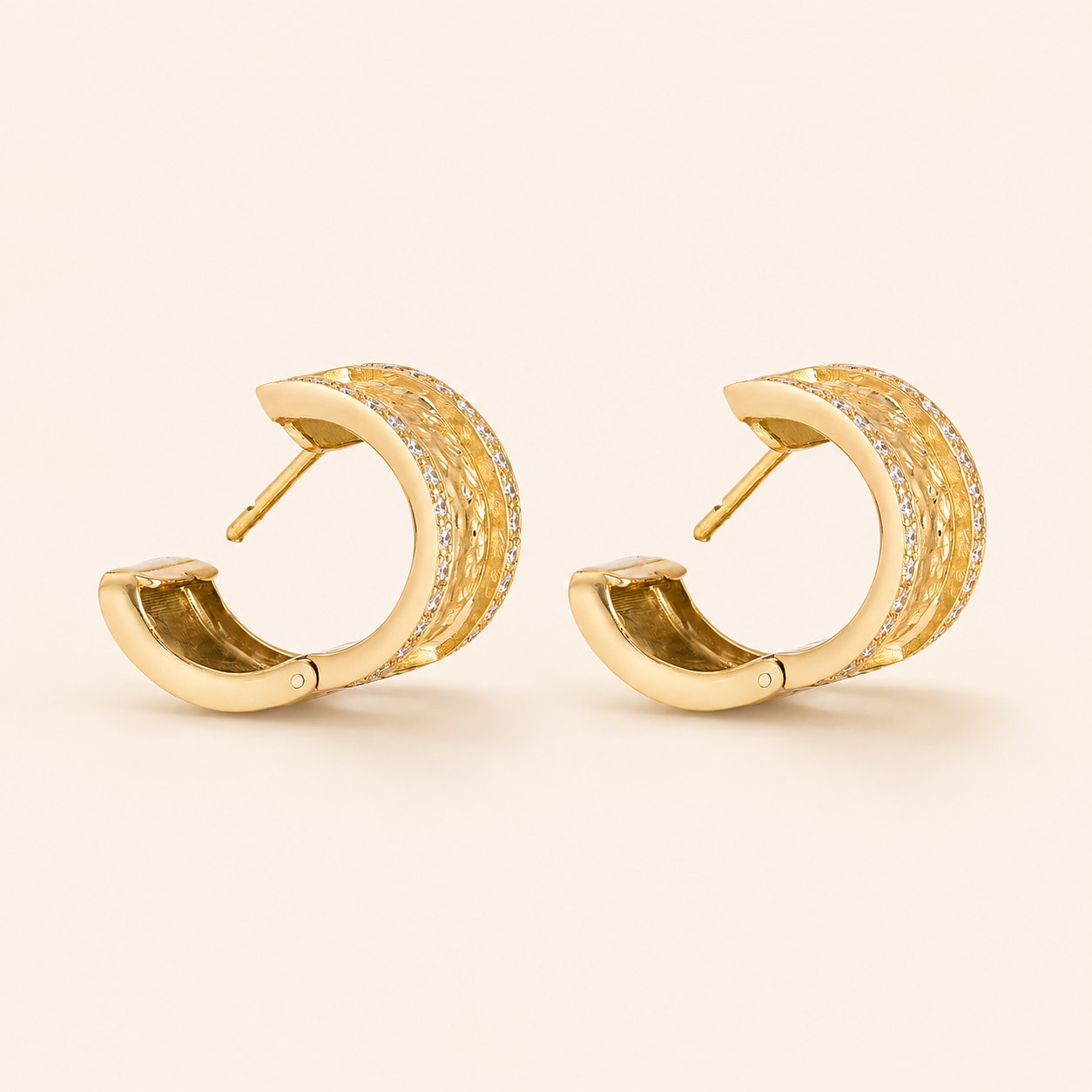 Hammered Gold & Diamond Huggies