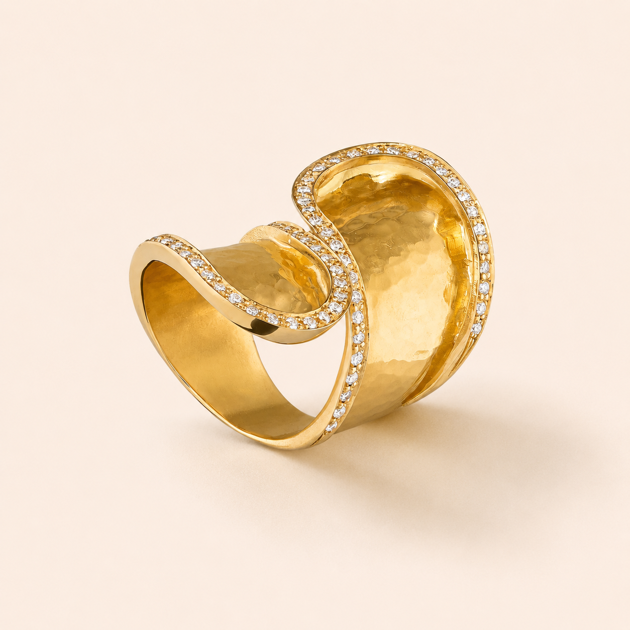 Hammered Overlap Ring, Diamonds