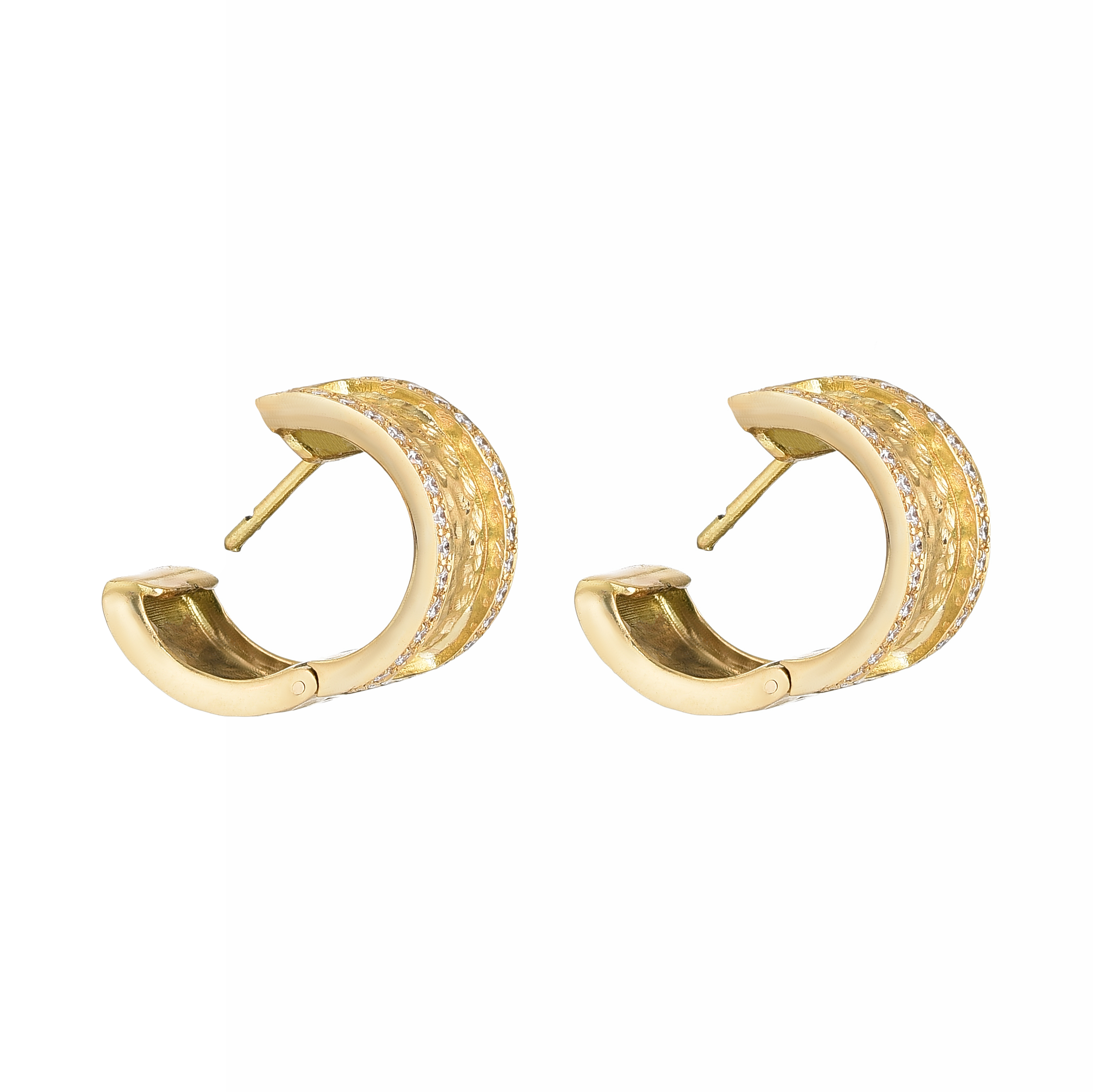 Hammered Gold & Diamond Huggies