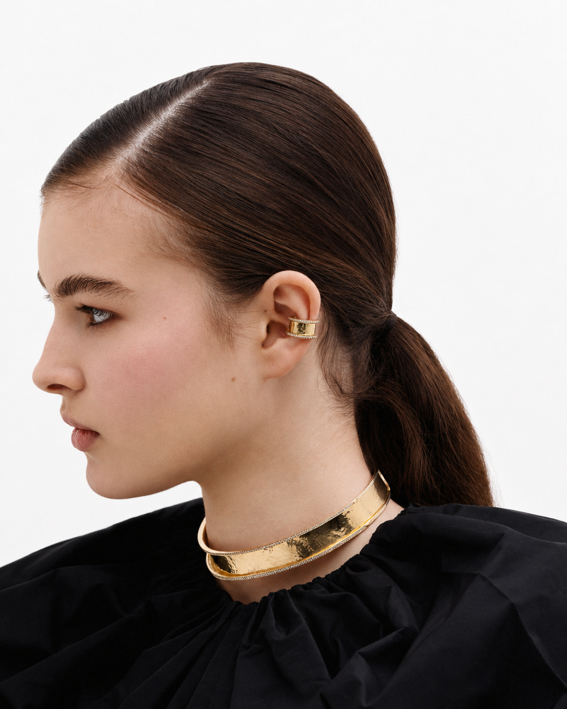 Hammered Gold & Diamond Ear Cuff