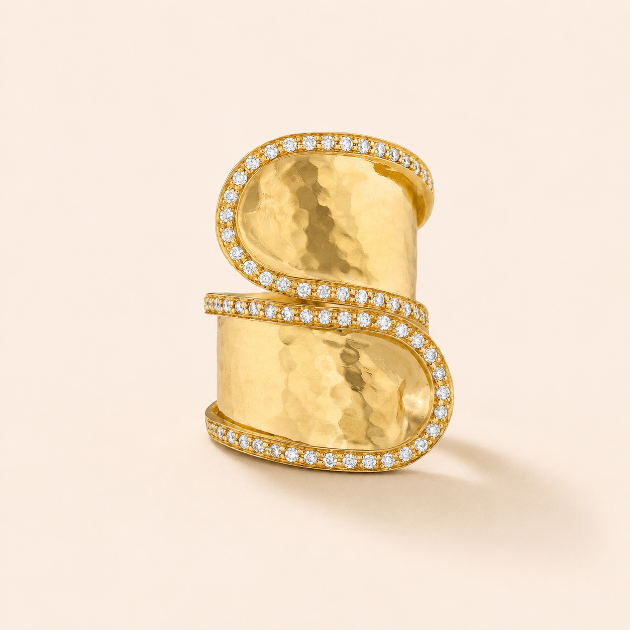 Hammered Overlap Ring, Diamonds