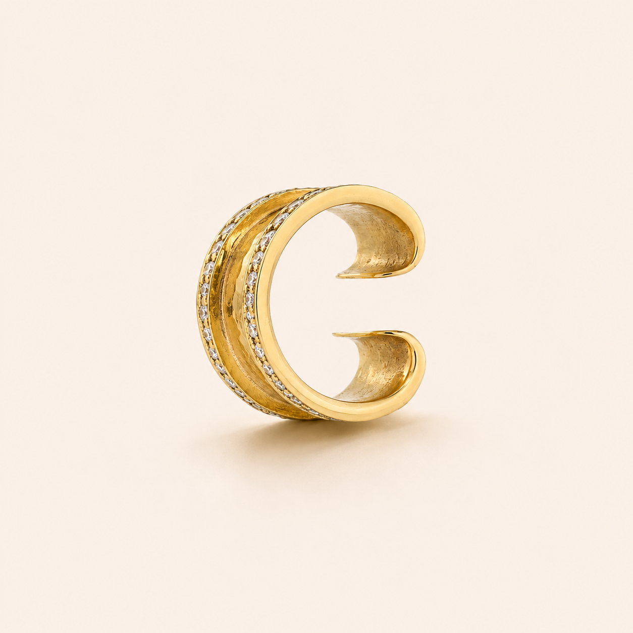 Hammered Gold & Diamond Ear Cuff