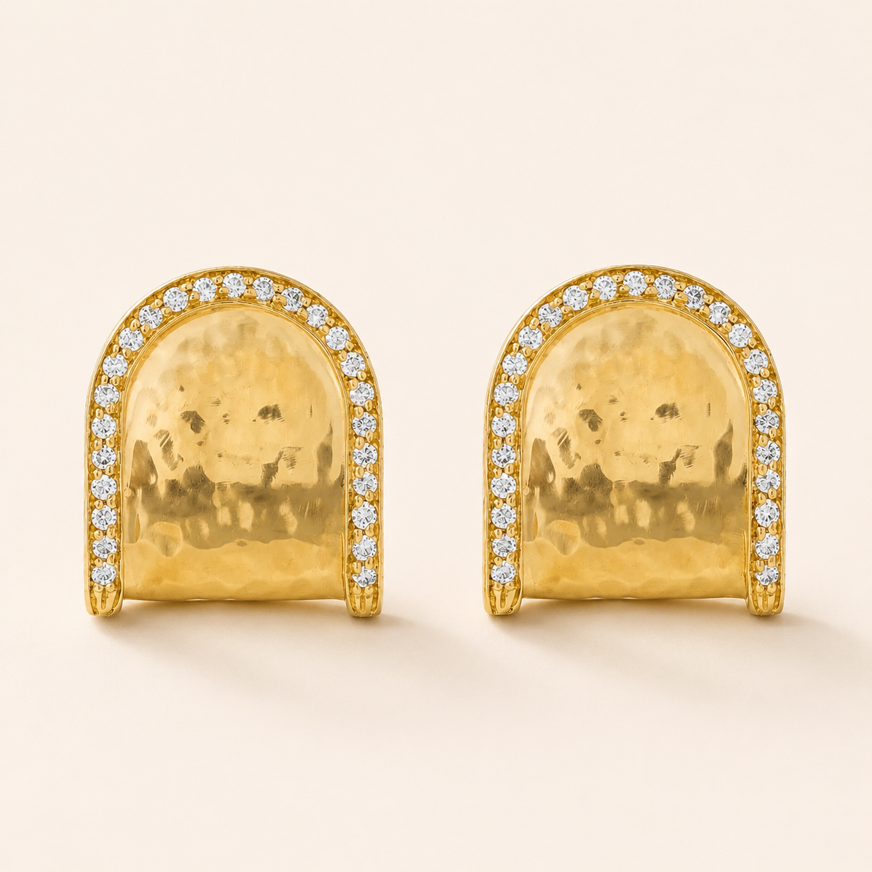 Hammered Arco Earrings, Diamonds