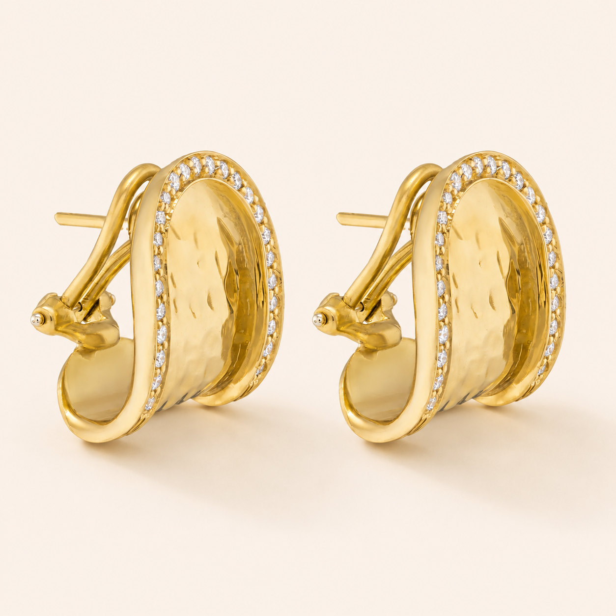 Hammered Arco Earrings, Diamonds
