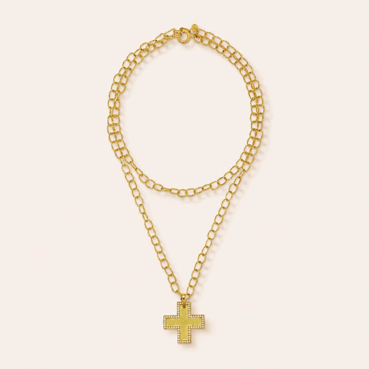 Hammered Cross Pendant with Diamond Border