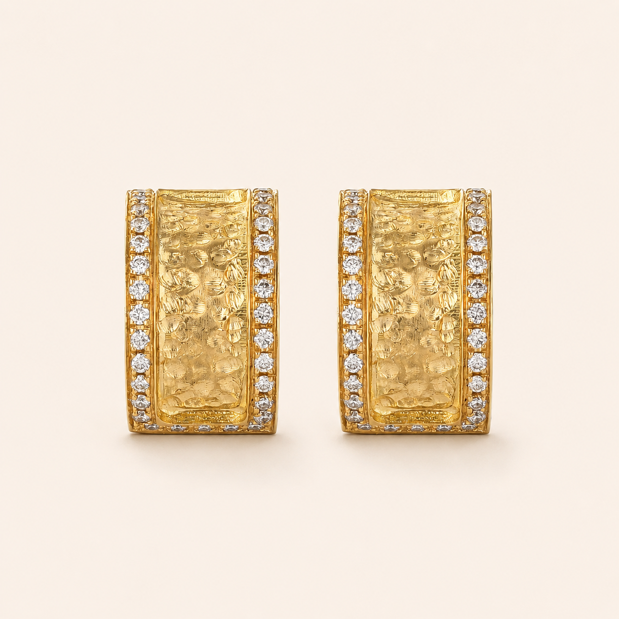 Hammered Gold & Diamond Huggies