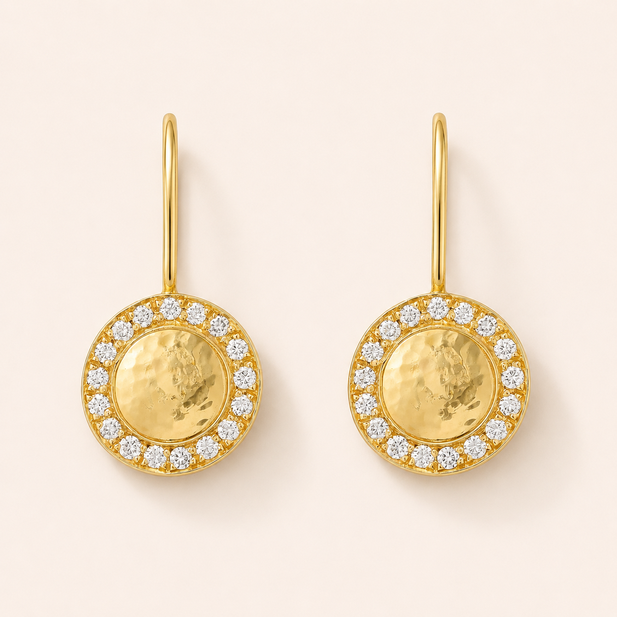 Hammered Disk Earrings, Diamonds