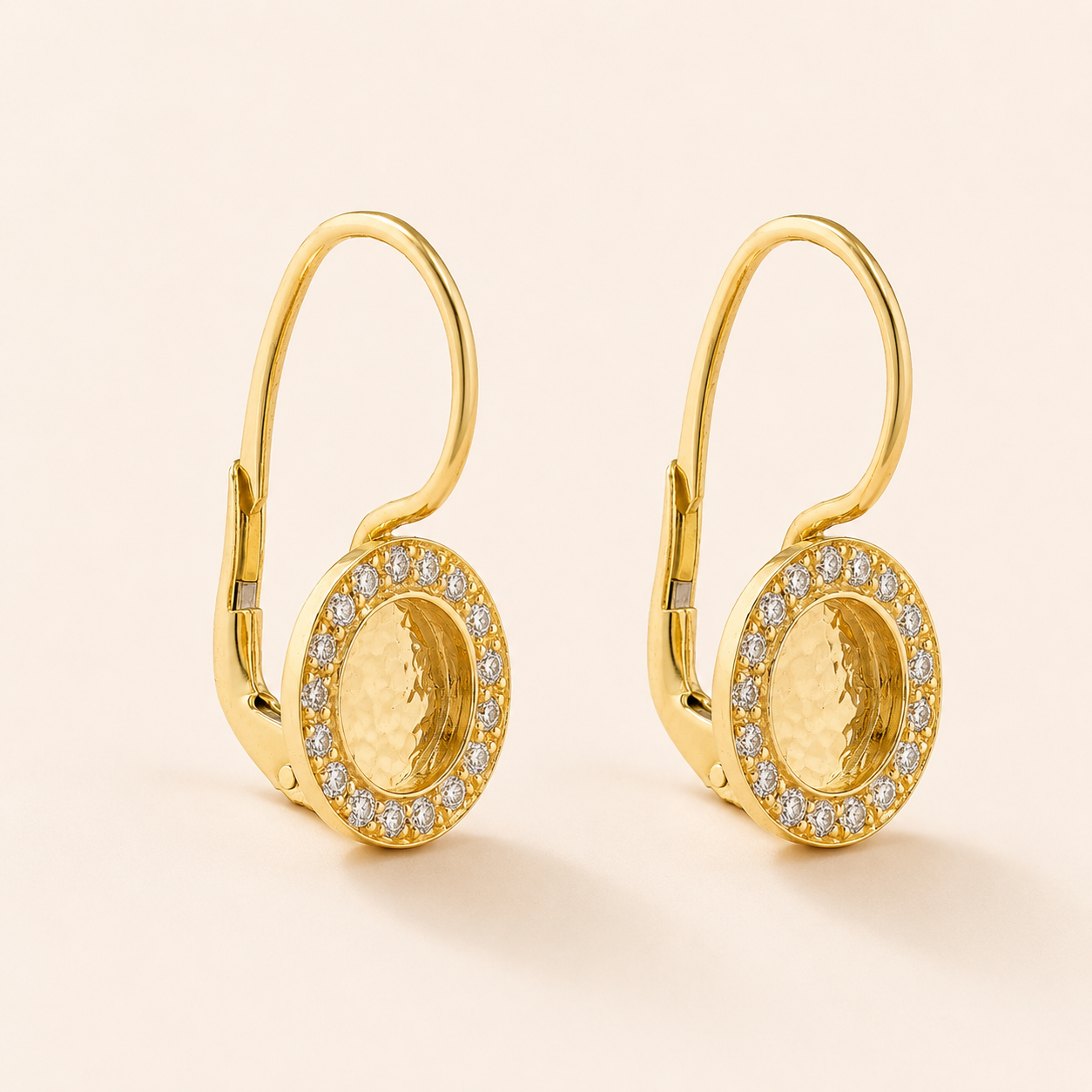 Hammered Disk Earrings, Diamonds